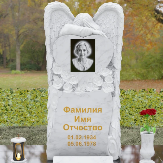 Памятник с фигурой скорбящего ангела, мрамор Тассос