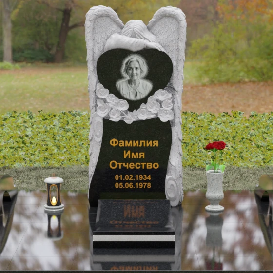 Памятник с фигурой скорбящего ангела, гранит Габбро-диабаз, вид 2