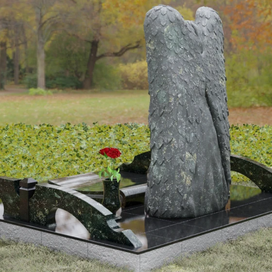 Памятник с фигурой скорбящего ангела, гранит Балтик грин, вид 3