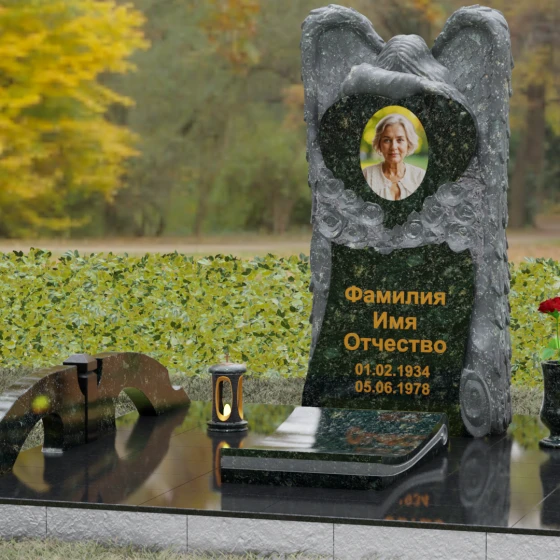 Памятник с фигурой скорбящего ангела, гранит Балтик грин, вид 4