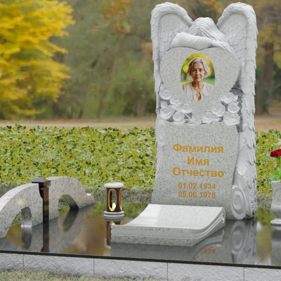 Памятник с фигурой скорбящего ангела, гранит Мансуровский, вид 4