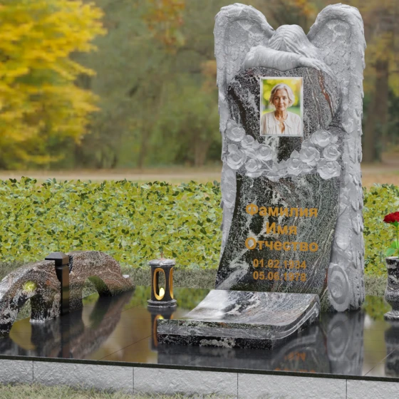 Памятник с фигурой скорбящего ангела, гранит амфиболит, вид 4