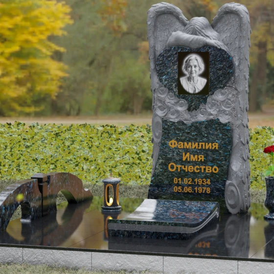 Памятник с фигурой скорбящего ангела, гранит Блю Перл, вид 4