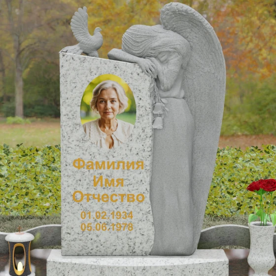 Элитный комбинированный вертикальный светский памятник во Владивостоке, гранит Мансуровский