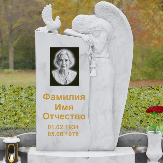 Элитный комбинированный вертикальный светский памятник во Владивостоке, мрамор Тассос