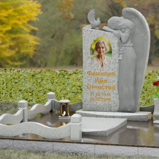 Элитный комбинированный вертикальный светский памятник во Владивостоке, гранит Мансуровский, вид 4