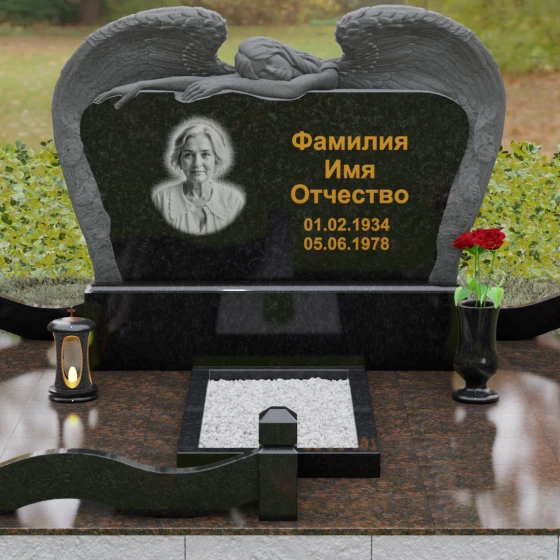 Элитный гранитный горизонтальный памятник в Ставрополе, гранит Габбро-диабаз, вид 2
