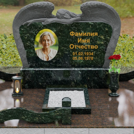 Элитный гранитный горизонтальный памятник в Ставрополе, гранит Балтик грин, вид 2