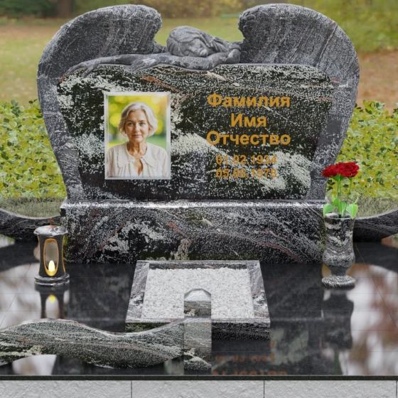 Элитный гранитный горизонтальный памятник в Ставрополе, гранит амфиболит, вид 2