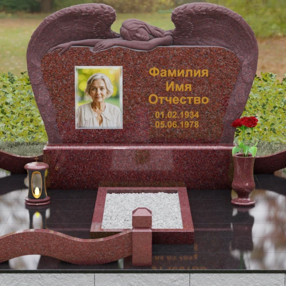 Элитный гранитный горизонтальный памятник в Ставрополе, гранит Лезниковский, вид 2
