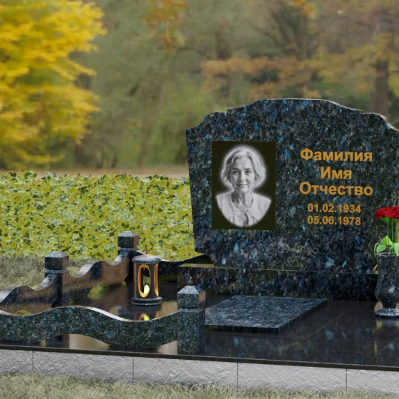 Горизонтальный памятник-волна с цоколем, гранит Блю Перл, вид 4