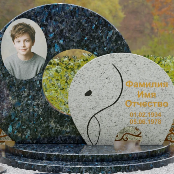 Комбинированный горизонтальный памятник в Барнауле, гранит Блю Перл