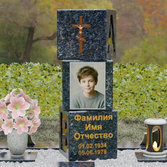 Православный вертикальный памятник из гранита в Ставрополе, гранит Блю Перл