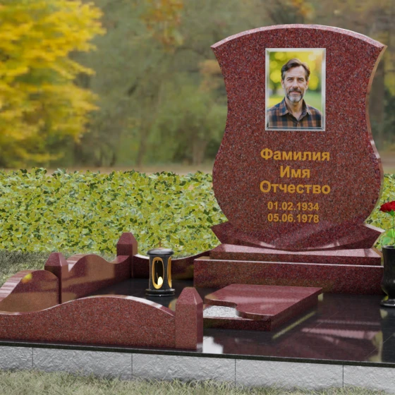 Гранитное надгробие с фигурными столбиками и мощением, гранит Лезниковский, вид 4, в Якутске