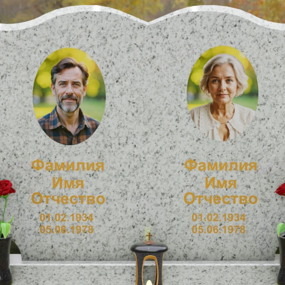 Горизонтальный гранитный памятник на двоих в Томске, гранит Мансуровский