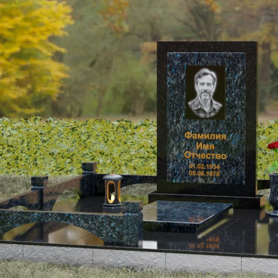 Гранитный вертикальный памятник без креста в Ставрополе, гранит Блю Перл, вид 4