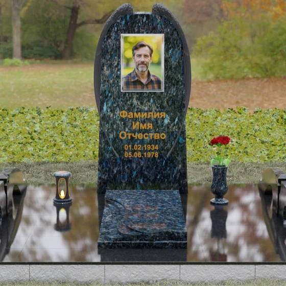 Вертикальный гранитный памятник для одного во Владивостоке, гранит Блю Перл, вид 2