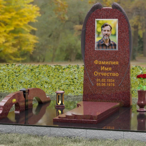 Вертикальный гранитный памятник для одного во Владивостоке, гранит Лезниковский, вид 4
