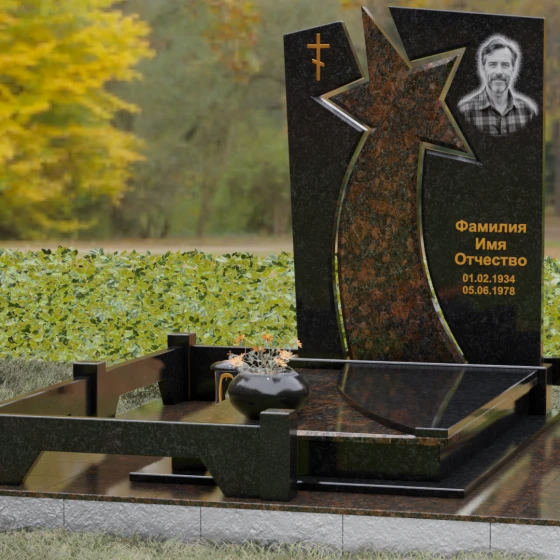 Православный вертикальный памятник на одного в Салехарде, гранит Габбро-диабаз, вид 4