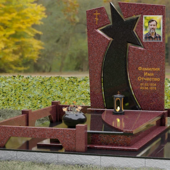 Православный вертикальный памятник на одного в Салехарде, гранит Лезниковский, вид 4
