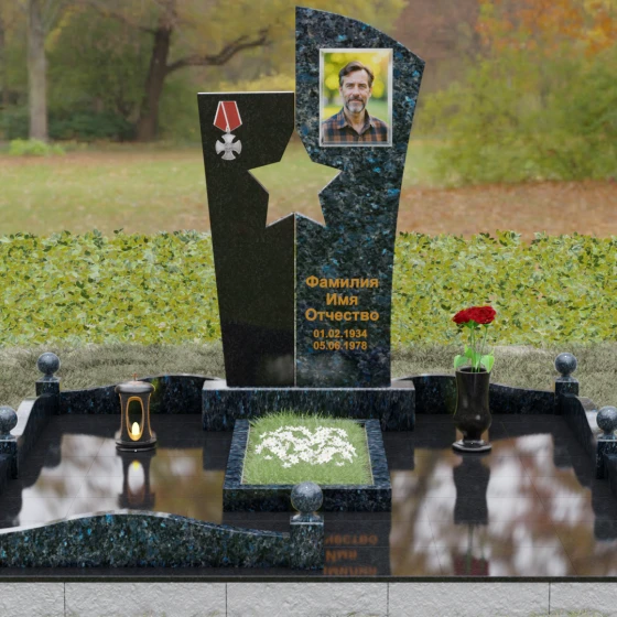 Гранитный монумент со звездой для военных, гранит Блю Перл, вид 2