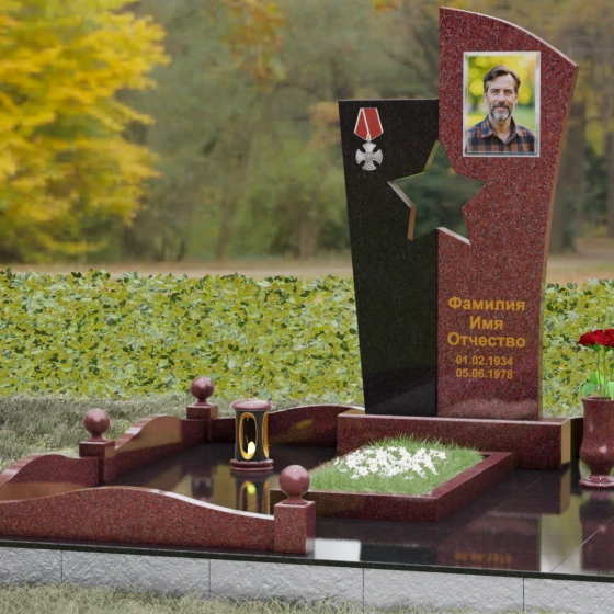 Гранитный монумент со звездой для военных, гранит Лезниковский, вид 4
