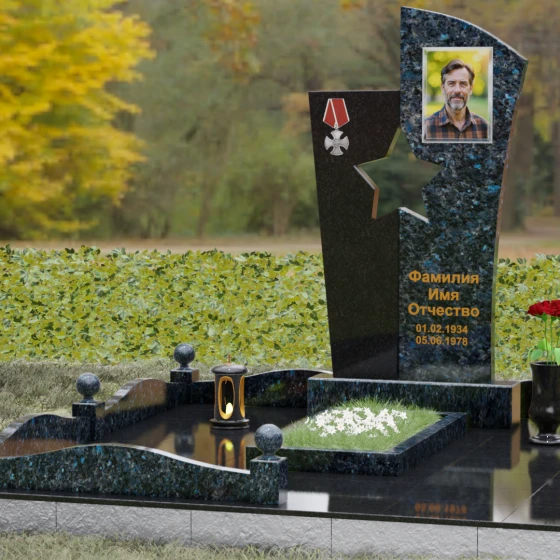Гранитный монумент со звездой для военных, гранит Блю Перл, вид 4