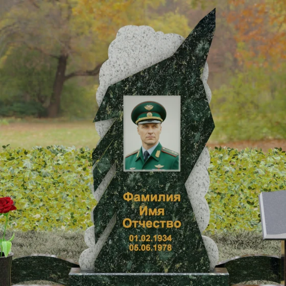 Вертикальный комбинированный памятник для одного в Ставрополе, гранит Балтик грин