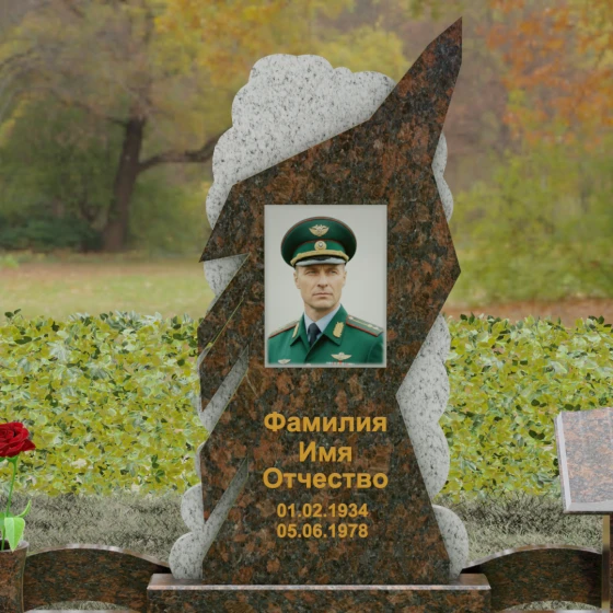 Вертикальный комбинированный памятник для одного в Ставрополе, гранит Дымовский