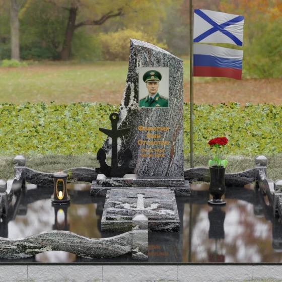 Вертикальный гранитный памятник для одного в Ставрополе, гранит амфиболит, вид 2