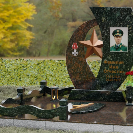 Вертикальный комбинированный памятник в Альметьевске, гранит Балтик грин, вид 4