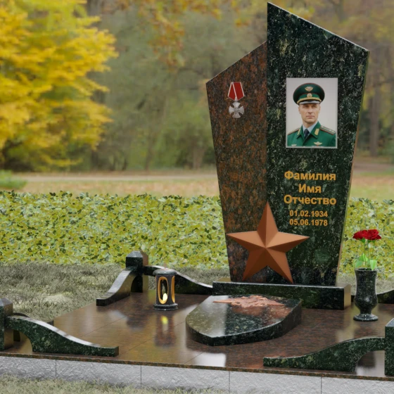 Вертикальный Комбинированный памятник на одного в Салехарде, гранит Балтик грин, вид 4
