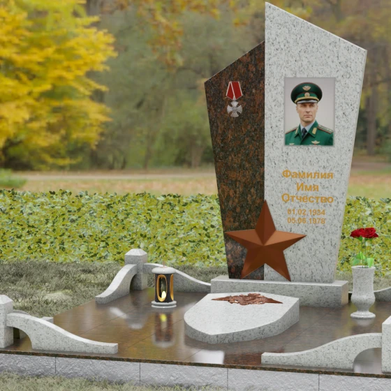 Вертикальный Комбинированный памятник на одного в Салехарде, гранит Мансуровский, вид 4