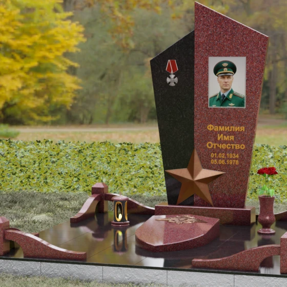Вертикальный Комбинированный памятник на одного в Салехарде, гранит Лезниковский, вид 4