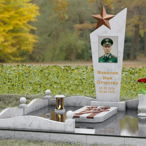 Гранитный монумент со звездой и диагональным срезом, мрамор Тассос, вид 4