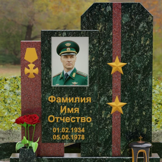 Комбинированный памятник из гранита и мрамора, гранит Балтик грин