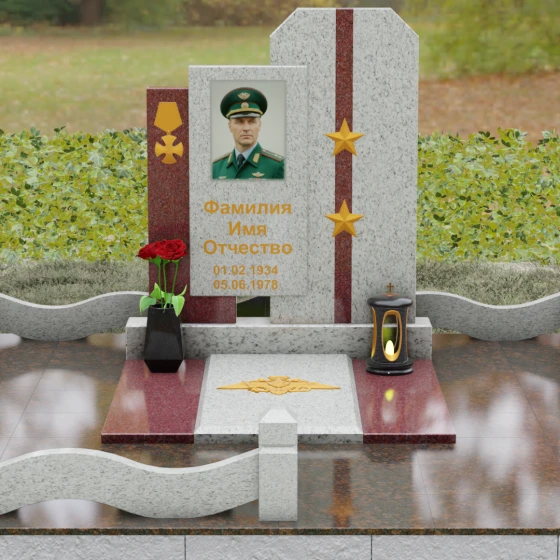 Комбинированный памятник из гранита и мрамора, гранит Мансуровский, вид 2
