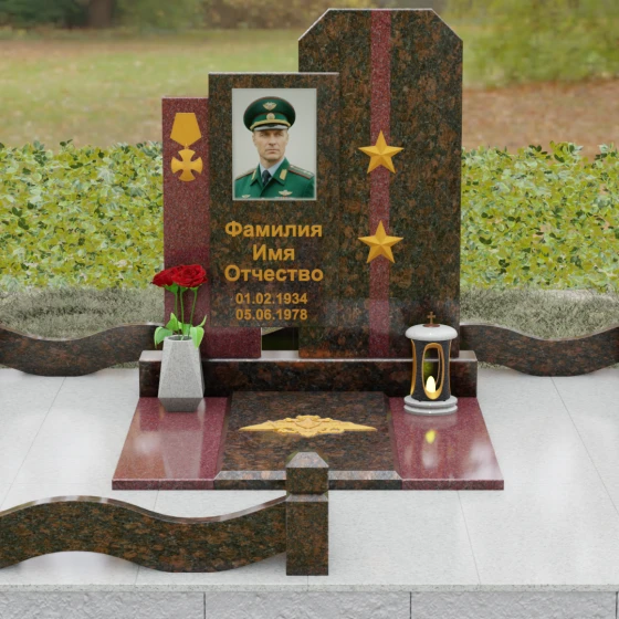 Комбинированный памятник из гранита и мрамора, гранит Дымовский, вид 2