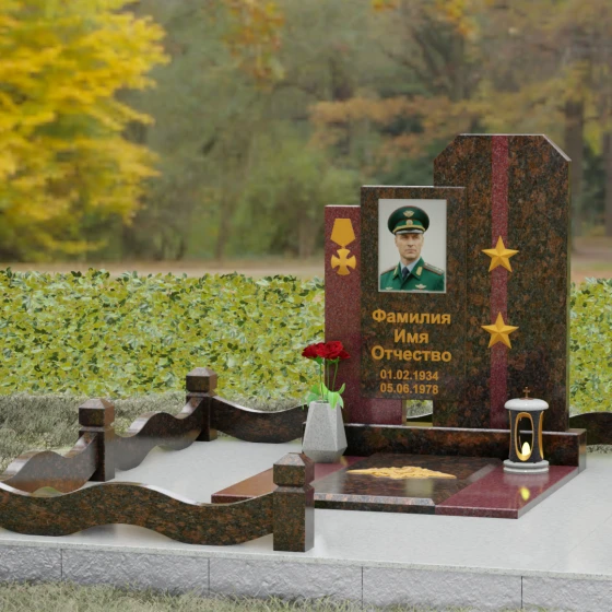 Комбинированный памятник из гранита и мрамора, гранит Дымовский, вид 4