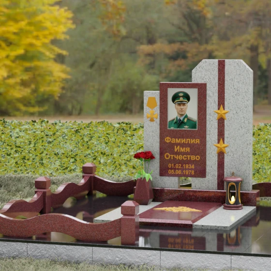 Комбинированный памятник из гранита и мрамора, гранит Лезниковский, вид 4