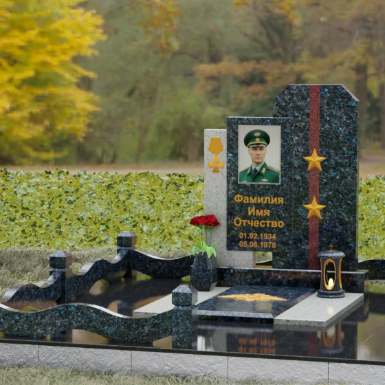 Комбинированный памятник из гранита и мрамора, гранит Блю Перл, вид 4