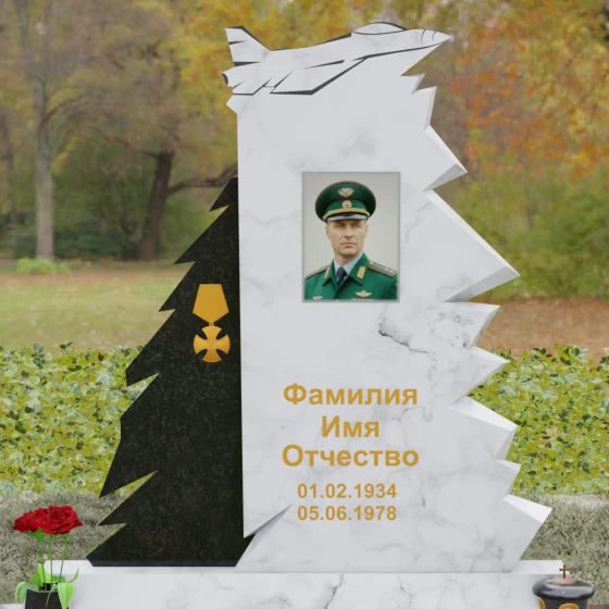 Гранитный вертикальный памятник с комплексом в Ставрополе, мрамор Тассос