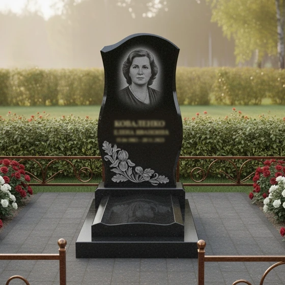 Вертикальный гранитный или мраморный памятник во Владивостоке, гранит Габбро-диабаз
