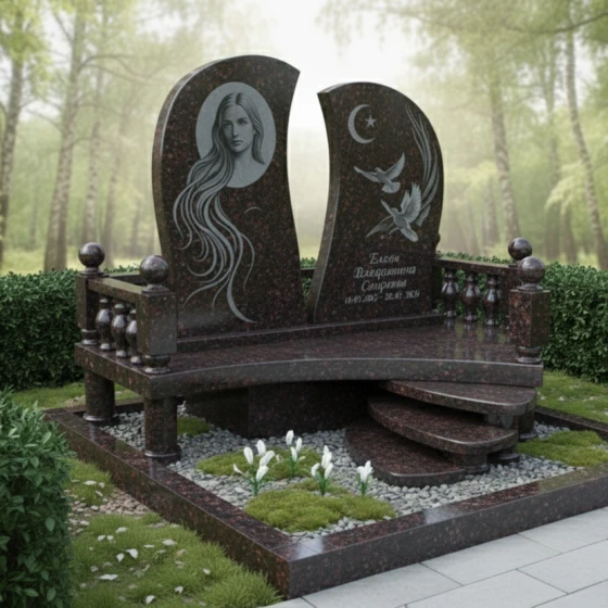 Элитный Мусульманский Гранитный памятник в Барнауле, гранит амфиболит