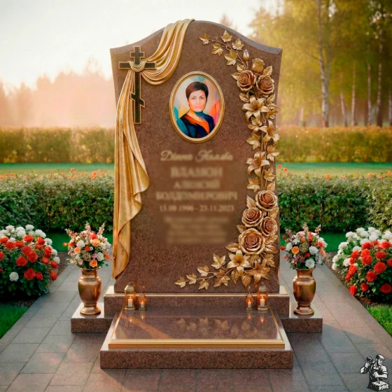 Православный вертикальный памятник с крестом в Рязани, гранит Дымовский