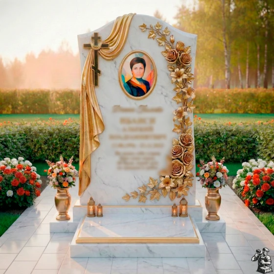 Православный вертикальный памятник с крестом в Рязани, мрамор Тассос