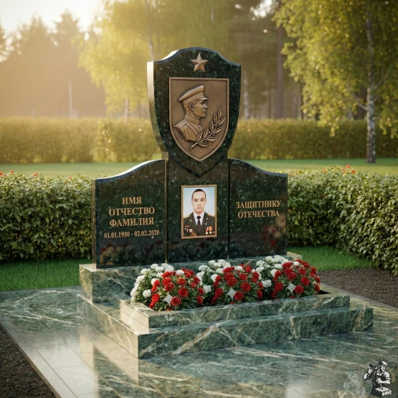 Элитный гранитный памятник в виде книги/знамени, гранит Балтик грин