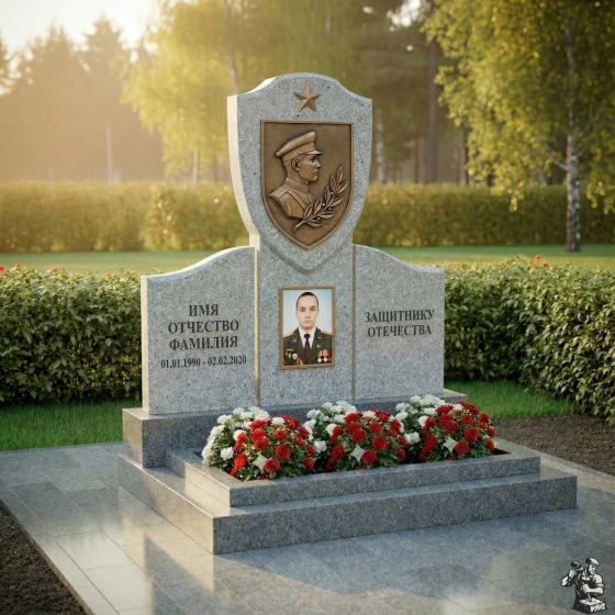Элитный гранитный памятник в виде книги/знамени, гранит Мансуровский