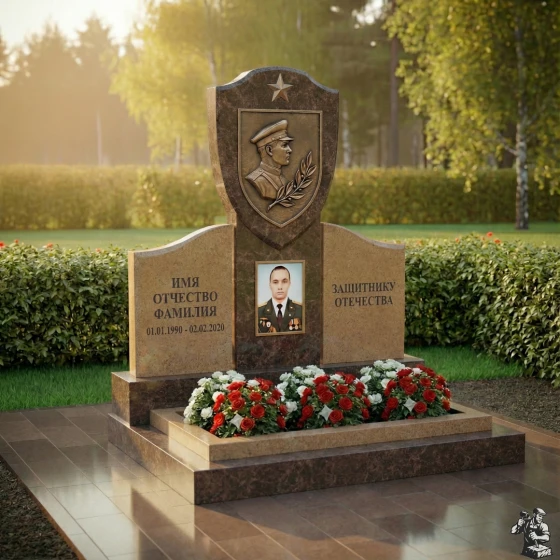 Элитный гранитный памятник в виде книги/знамени, гранит Дымовский
