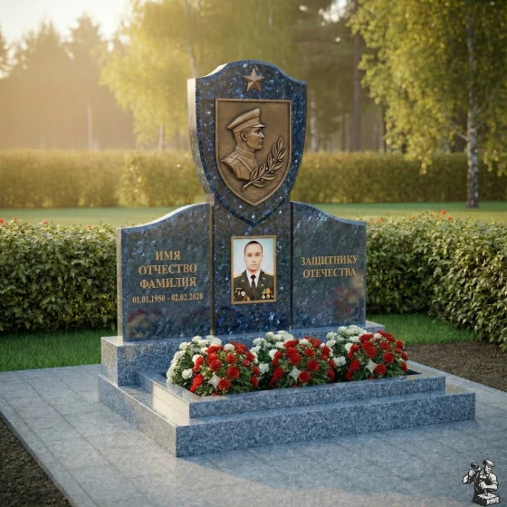 Элитный гранитный памятник в виде книги/знамени, гранит Блю Перл